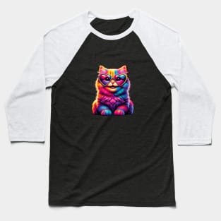 Rainbow Cute cat Wearing Glasses Heart kitten Love cat Funny Baseball T-Shirt